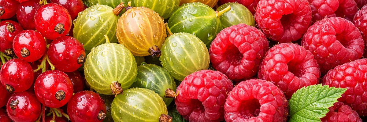čerstvé maliny, ríbezle a egreše